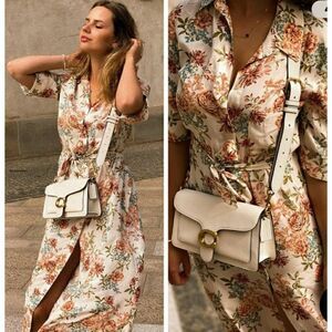Rare-Zara Floral Flower Print Midi Dress Size M - no belt